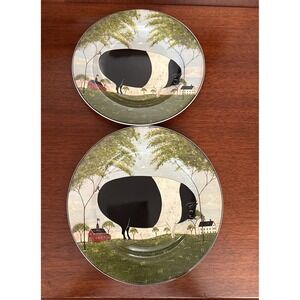 Warren Kimble Animal Collections Pig Salad Plate (2) 8.25" Sakura  Americana VTG